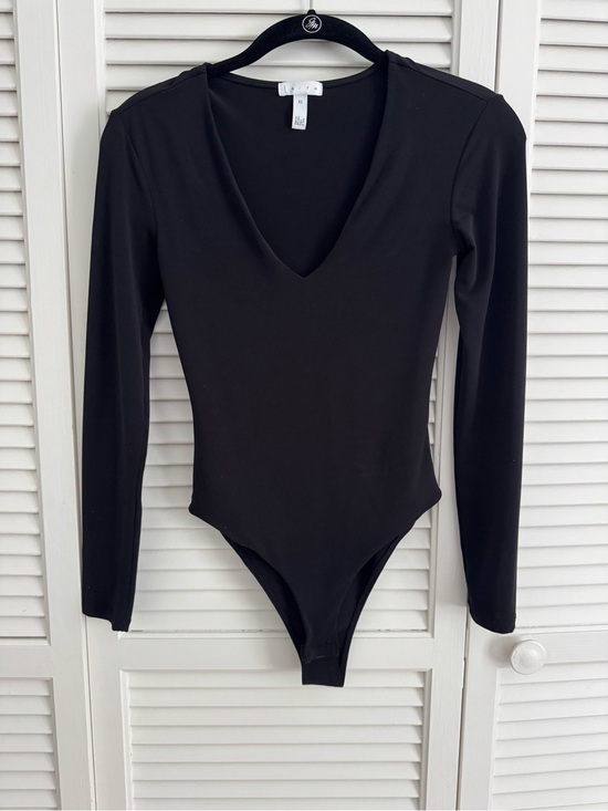 Leith Tops - Leith Black Long Sleeve V-Neck Bodysuit